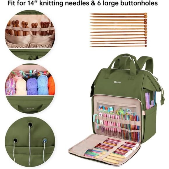 Knitting Bag Backpack,Yarn Storage Organizer Large Crochet Bag Tote - Picture 3 of 7